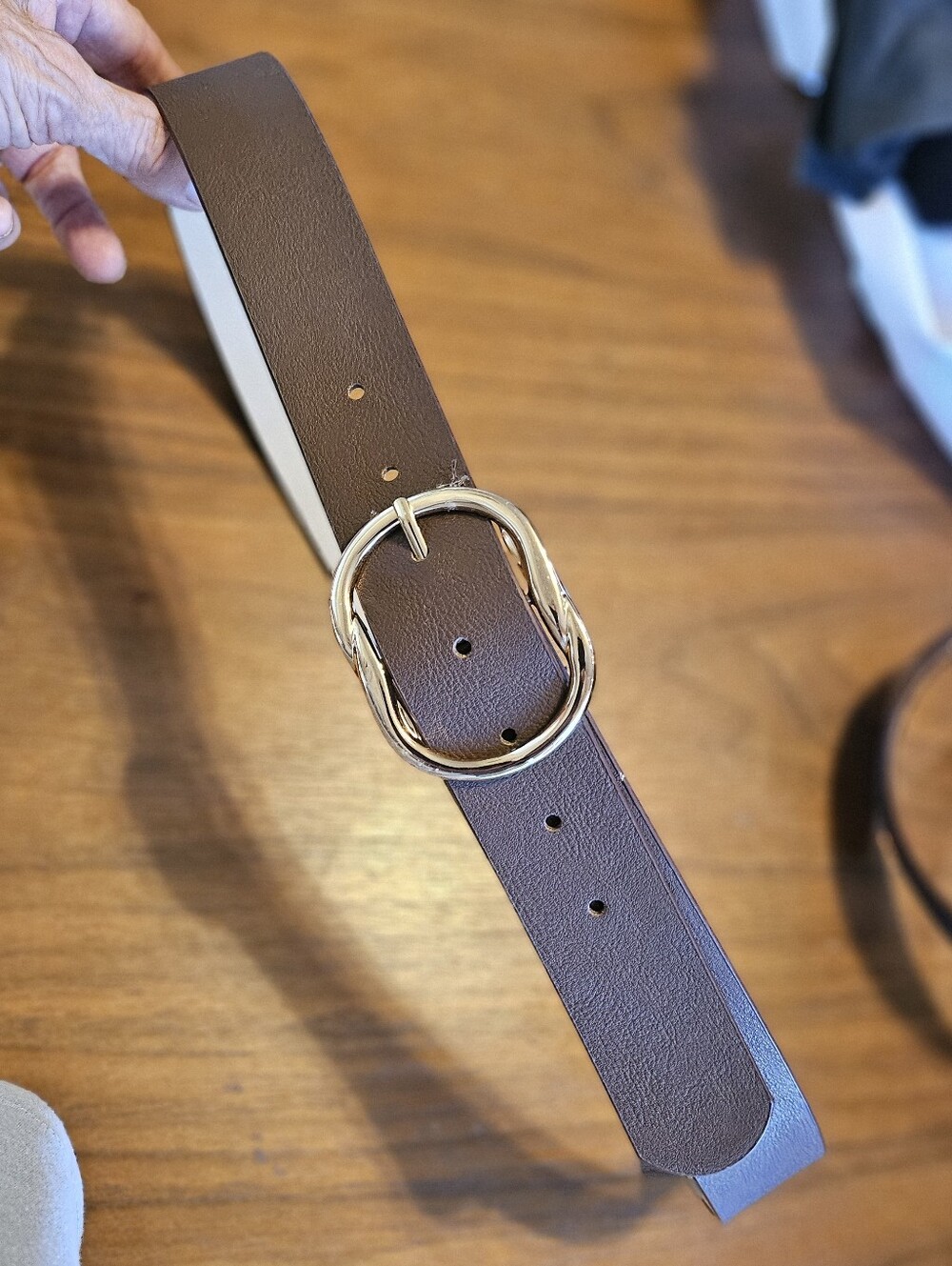 Vince Camuto Faux Brown Leather Women's Belt with Gold Twisted Buckle Large